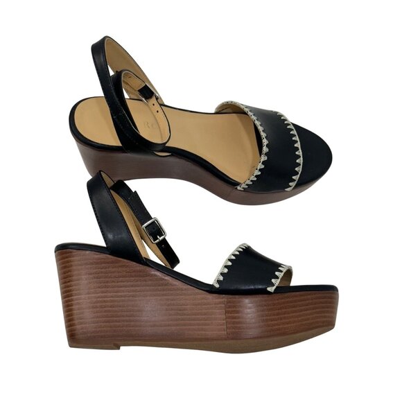 Jack Rogers Women Black Ankle Strap Platform Wedge Sandals SZ 8.5 Flagler Stitch - Picture 15 of 16